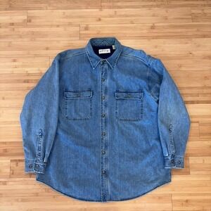 Vintage Orvis Denim Button Up Shirt Jacket XL Fleece Lined Workwear